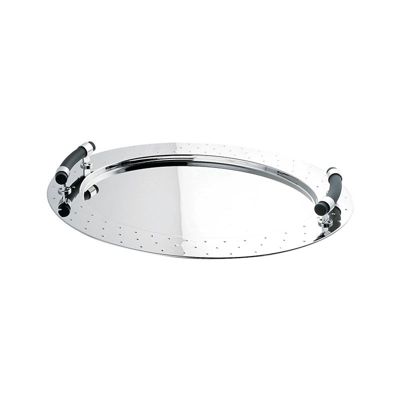 Tabuleiro Oval com Pegas 58cm – Inox e Preto – Alessi