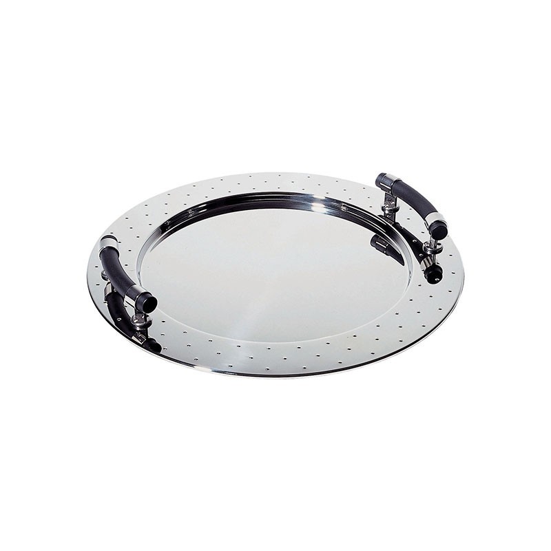 Tabuleiro Oval com Pegas 48cm – Inox e Preto – Alessi