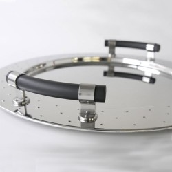 Tabuleiro Oval com Pegas 48cm – Inox e Preto – Alessi