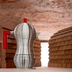 Cafeteira Expresso Indução 3 Chávenas – Cinza e Vermelho – Pulcina – Alessi