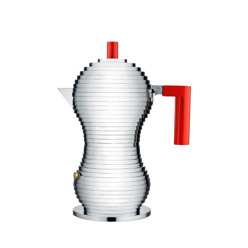 Cafeteira Expresso Indução 6 Chávenas – Cinza e Vermelho – Pulcina – Alessi