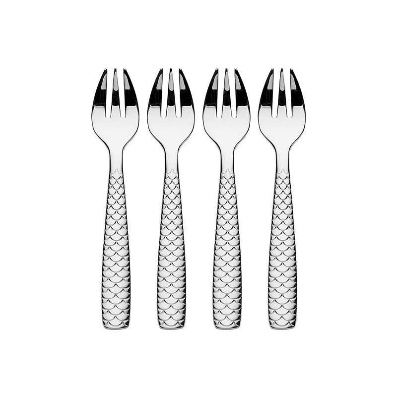 Conjunto de 4 Garfos para Ostras e Moluscos – Prateado – Colombina Fish – Alessi