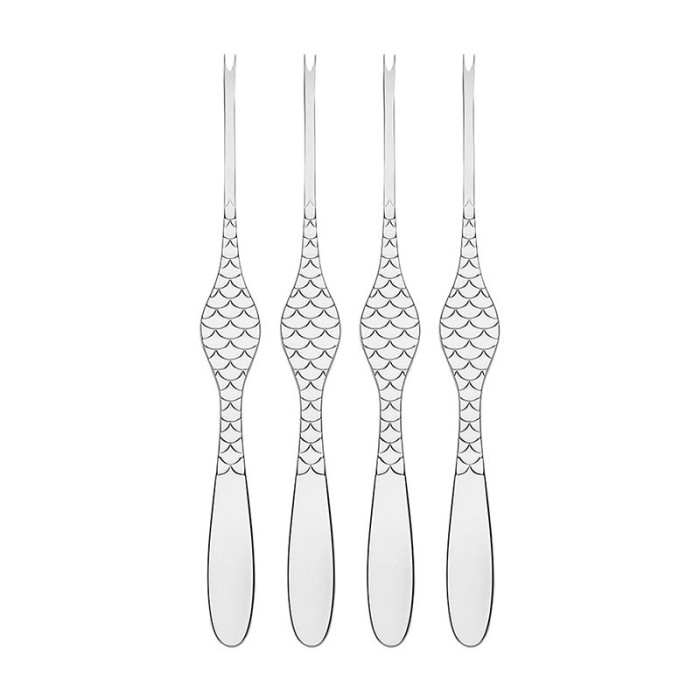 Conjunto de 4 Garfos para Marisco – Prateado – Colombina Fish – Alessi