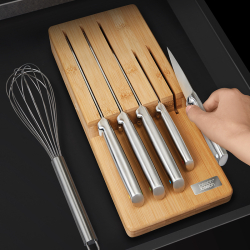 Conjunto de 5 Facas e Bloco – Steel Bamboo – Elevate – Joseph Joseph