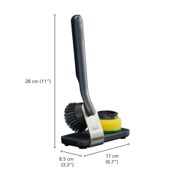 Conjunto Escova e Esponja com Suporte – Preto – SinkTech – Joseph Joseph