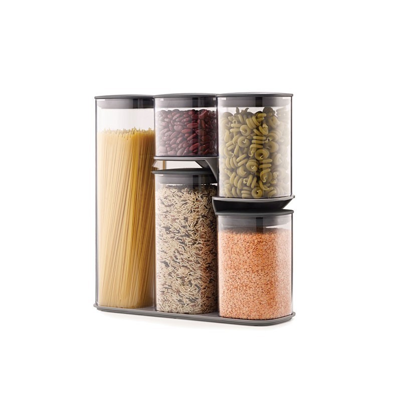 5 Recipientes Herméticos com Suporte – Cinza Escuro – Podium – Joseph Joseph