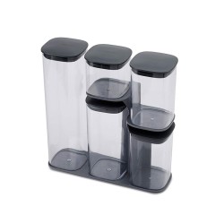 5 Recipientes Herméticos com Suporte – Cinza Escuro – Podium – Joseph Joseph
