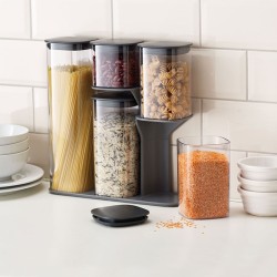 5 Recipientes Herméticos com Suporte – Cinza Escuro – Podium – Joseph Joseph