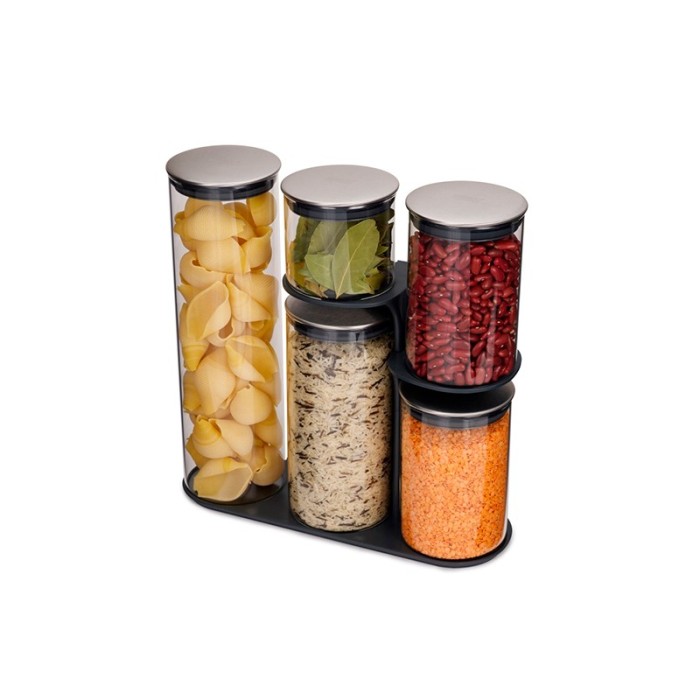 Set de 5 Frascos de Vidro com Suporte – Cinza – Podium 100 – Joseph Joseph