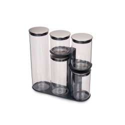 Set de 5 Frascos de Vidro com Suporte – Cinza – Podium 100 – Joseph Joseph