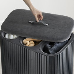 Cesto para Roupa Suja Tripartido 90L Preto - Tota Luxe - Joseph Joseph